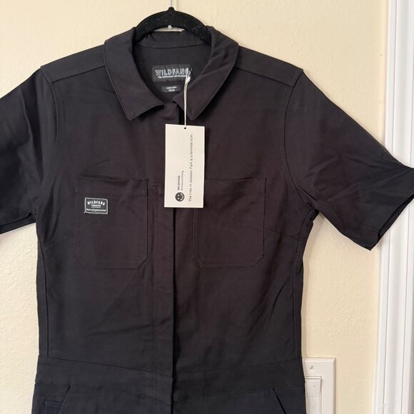 NWT Wildfang Black Workwear Short Sleeve Coveralls Cotton Blend Women Size S - Picture 3 of 9